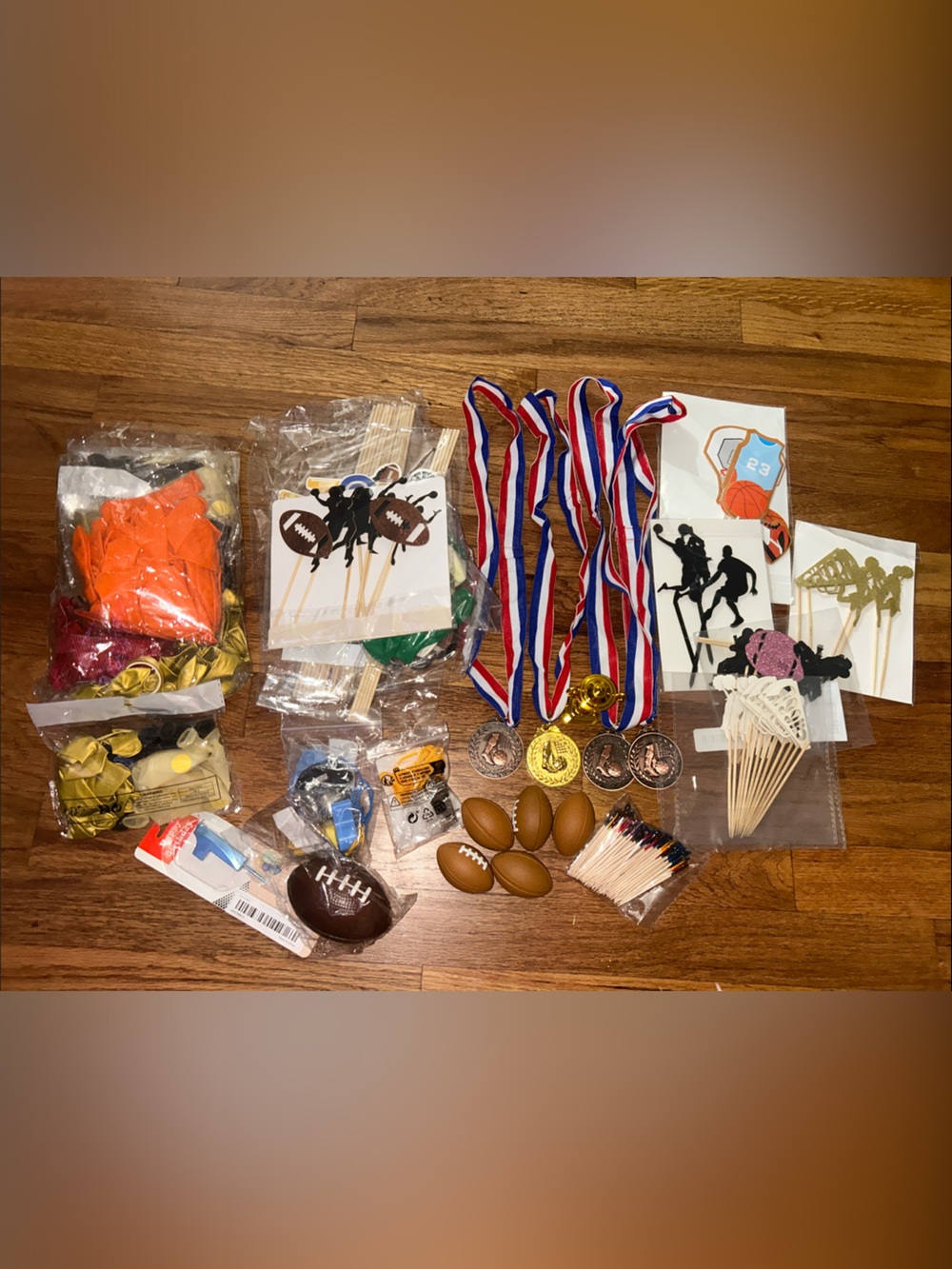 Huge Bundle Assorted Sports Party Favor Kit with Red, Blue & Gold Accents